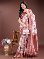 Thumbnail for Astita Maroon Linen Cotton Woven Zari Work Traditional Tassel Saree - Distacart