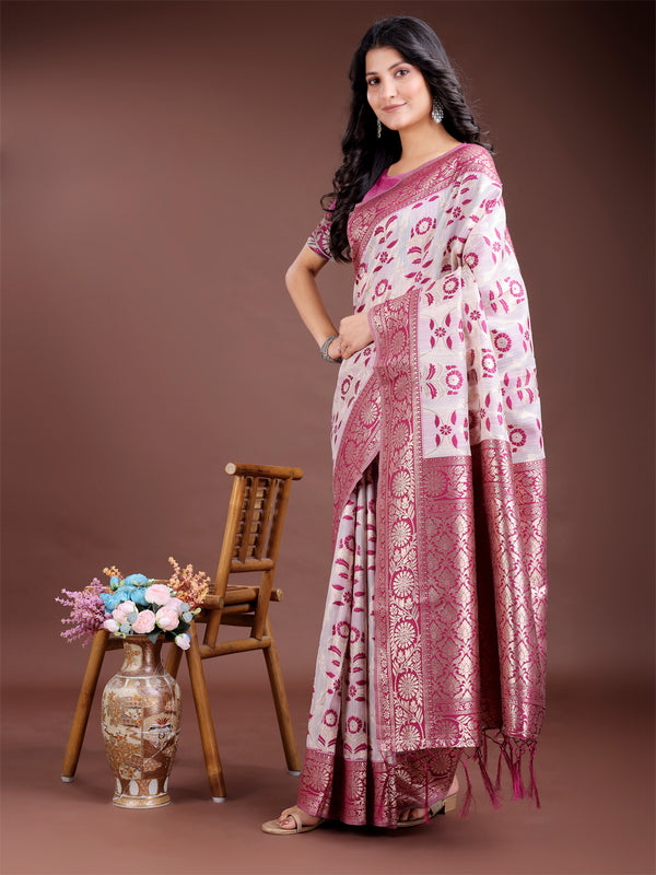 Astita Purple Linen Cotton Woven Zari Work Traditional Tassel Saree - Distacart