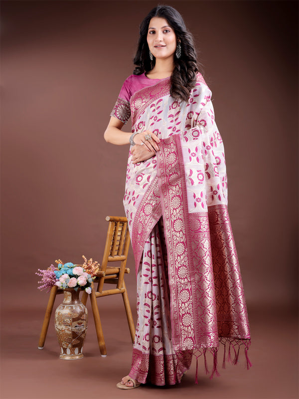 Astita Purple Linen Cotton Woven Zari Work Traditional Tassel Saree - Distacart