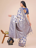 Thumbnail for Astita Elegant Off-White & Blue Linen Cotton Saree with Zari Woven Border and Pallu - Soft Lightweight Saree for Daily,Festive & Office Wear - Distacart
