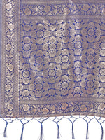 Thumbnail for Astita Elegant Off-White & Blue Linen Cotton Saree with Zari Woven Border and Pallu - Soft Lightweight Saree for Daily,Festive & Office Wear - Distacart