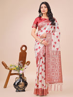 Thumbnail for Astita Elegant Off-White & Maroon Linen Cotton Saree with Zari Woven Border and Pallu - Soft Lightweight Saree for Daily,Festive & Office Wear - Distacart