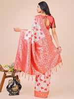 Thumbnail for Astita Elegant Off-White & Red Linen Cotton Saree with Zari Woven Border and Pallu - Soft Lightweight Saree for Daily,Festive & Office Wear - Distacart