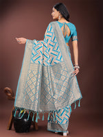Thumbnail for Astita Elegant Sea Green & Cream Linen Saree with Geometric Design and Zari Border - Festive & Party Wear - Distacart