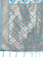 Thumbnail for Astita Elegant Sea Green & Cream Linen Saree with Geometric Design and Zari Border - Festive & Party Wear - Distacart