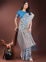 Thumbnail for Astita Elegant Sky Blue & Cream Linen Saree with Geometric Design and Zari Border - Festive & Party Wear - Distacart