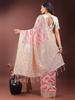 Thumbnail for Astita Elegant Beige & Coral Linen Saree with Zari Border and Abstract Pattern - Premium Festive & Office Wear - Distacart