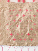 Thumbnail for Astita Elegant Beige & Coral Linen Saree with Zari Border and Abstract Pattern - Premium Festive & Office Wear - Distacart