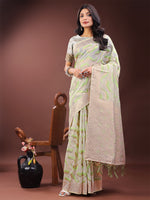 Thumbnail for Astita Elegant Beige & Coral Linen Saree with Zari Border and Abstract Pattern - Premium Festive & Office Wear - Distacart