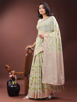 Thumbnail for Astita Elegant Beige & Coral Linen Saree with Zari Border and Abstract Pattern - Premium Festive & Office Wear - Distacart