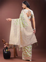Thumbnail for Astita Elegant Beige & Coral Linen Saree with Zari Border and Abstract Pattern - Premium Festive & Office Wear - Distacart