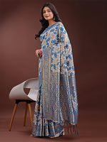 Thumbnail for Astita Stunning Beige & Red Linen Saree with Floral Print and Rich Zari Pallu - Festive & Traditional Wear