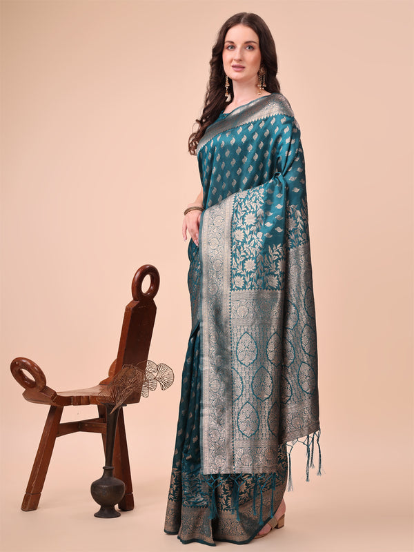 Astita Green Banarasi Silk Saree with Silver Zari Woven Pallu & Border - Wedding & Festive Wear Elegance