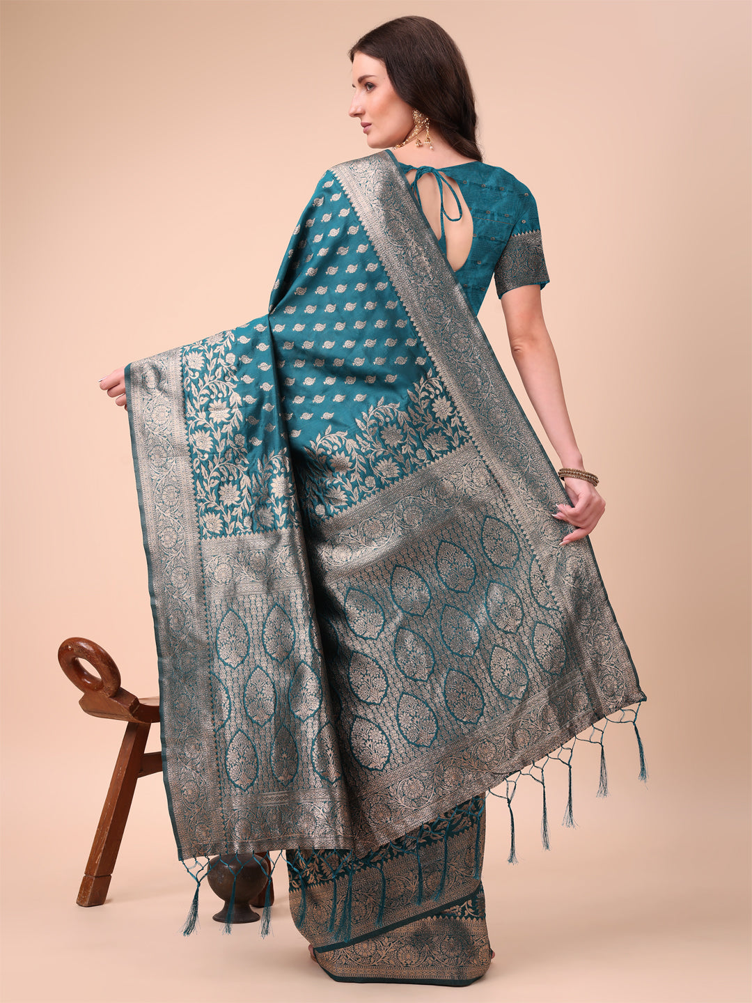 Astita Green Banarasi Silk Saree with Silver Zari Woven Pallu & Border - Wedding & Festive Wear Elegance