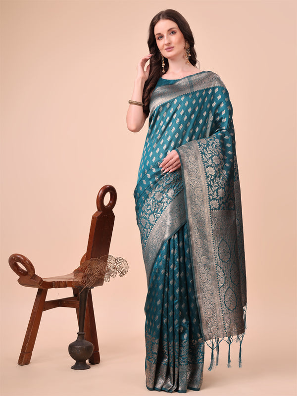 Astita Green Banarasi Silk Saree with Silver Zari Woven Pallu & Border - Wedding & Festive Wear Elegance