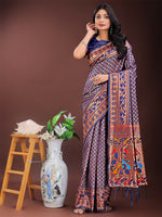 Thumbnail for Astita Vibrant Copper & Navy Blue Banarasi Silk Saree with Colorful Pallu - Perfect Blend of Tradition and Festive Elegance - Distacart