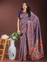 Thumbnail for Astita Vibrant Copper & Navy Blue Banarasi Silk Saree with Colorful Pallu - Perfect Blend of Tradition and Festive Elegance - Distacart