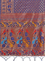 Thumbnail for Astita Vibrant Copper & Navy Blue Banarasi Silk Saree with Colorful Pallu - Perfect Blend of Tradition and Festive Elegance - Distacart
