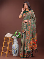 Thumbnail for Astita Fiery Green Banarasi Silk Saree with Gold Zari and Colorful Pallu - Perfect for Bridal,Wedding & Festive Glamour - Distacart