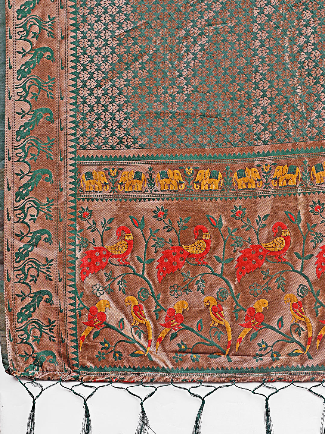 Astita Fiery Green Banarasi Silk Saree with Gold Zari and Colorful Pallu - Perfect for Bridal,Wedding & Festive Glamour - Distacart