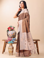 Thumbnail for Astita Graceful Brown & Beige Lichi Silk Saree with Elegant Woven Pallu - Timeless Beauty for Every Occasion