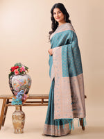 Thumbnail for Astita Graceful Teal & Beige Lichi Silk Saree with Elegant Woven Pallu - Timeless Beauty for Every Occasion