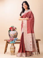 Thumbnail for Astita Graceful Maroon & Beige Lichi Silk Saree with Elegant Woven Pallu - Timeless Beauty for Every Occasion