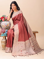 Thumbnail for Astita Graceful Maroon & Beige Lichi Silk Saree with Elegant Woven Pallu - Timeless Beauty for Every Occasion