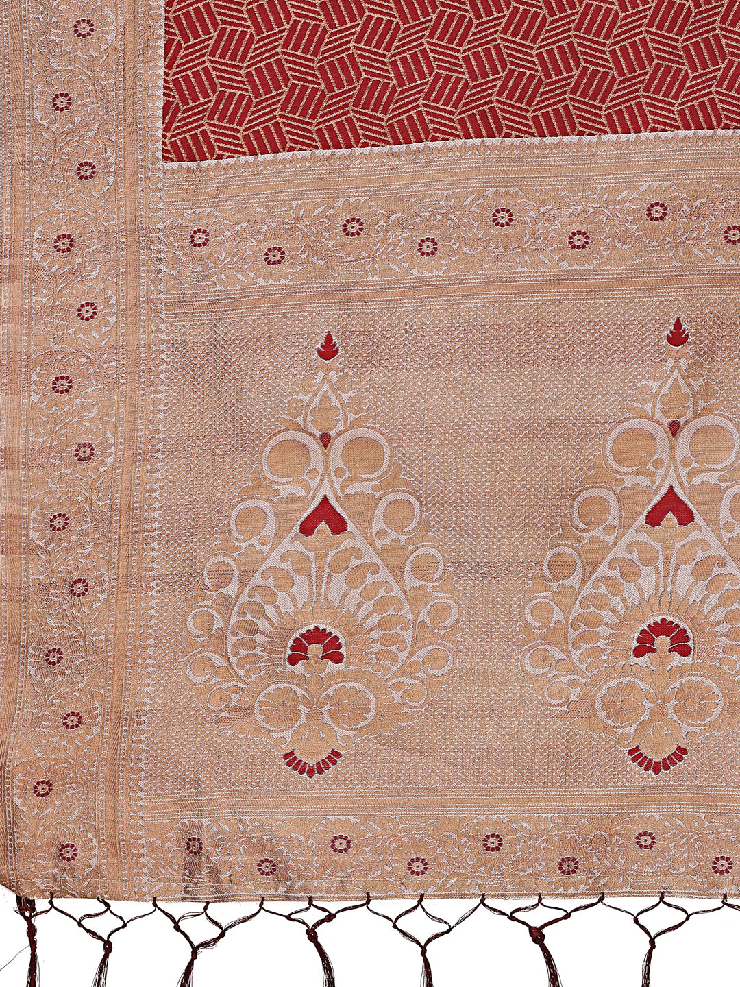 Astita Graceful Maroon & Beige Lichi Silk Saree with Elegant Woven Pallu - Timeless Beauty for Every Occasion