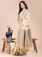 Thumbnail for Astita Cream Cotton Woven Zari Work Traditional Tassel Saree