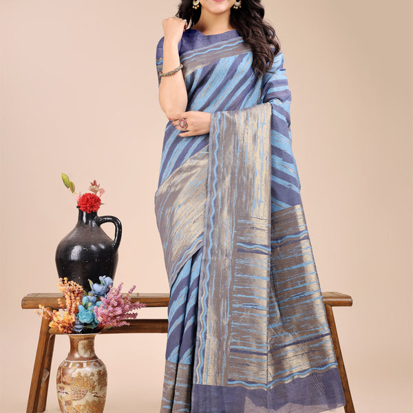 Astita Blue Cotton Woven Zari Work Traditional Tassel Saree - Distacart