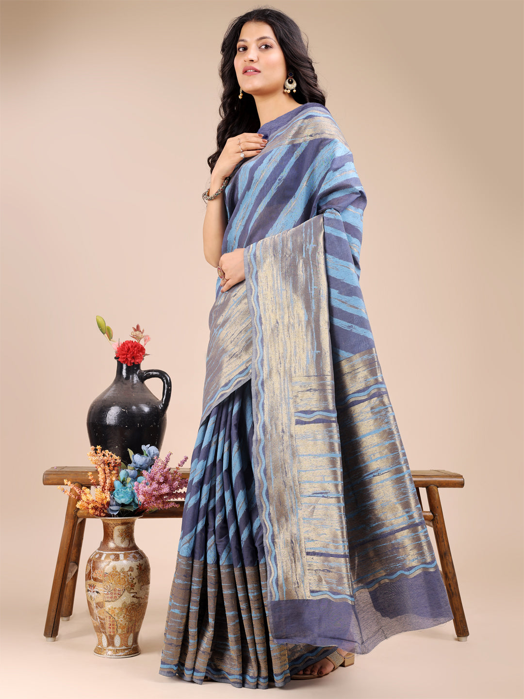 Astita Blue Cotton Woven Zari Work Traditional Tassel Saree - Distacart