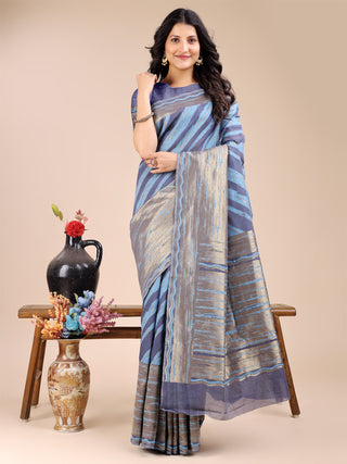 Astita Blue Cotton Woven Zari Work Traditional Tassel Saree - Distacart