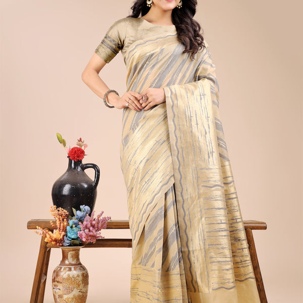 Astita Cream Cotton Woven Zari Work Traditional Tassel Saree - Distacart