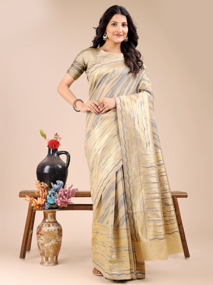 Shree Shyam Fashion Cream Cotton Woven Zari Work Traditional Tassel Saree - Distacart