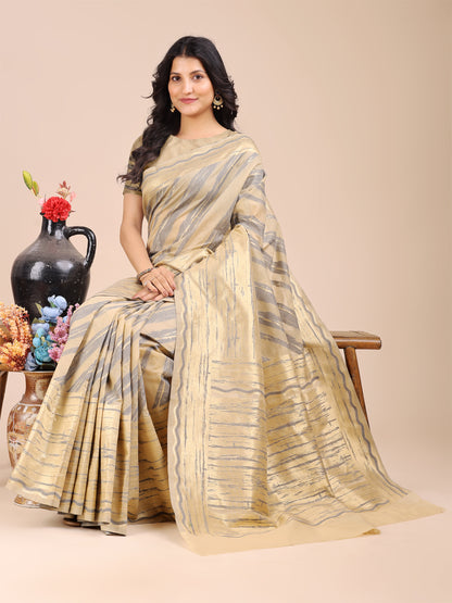Shree Shyam Fashion Cream Cotton Woven Zari Work Traditional Tassel Saree - Distacart