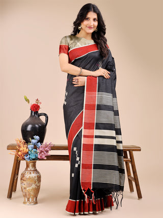 Astita Black Cotton Woven Zari Work Traditional Tassel Saree - Distacart