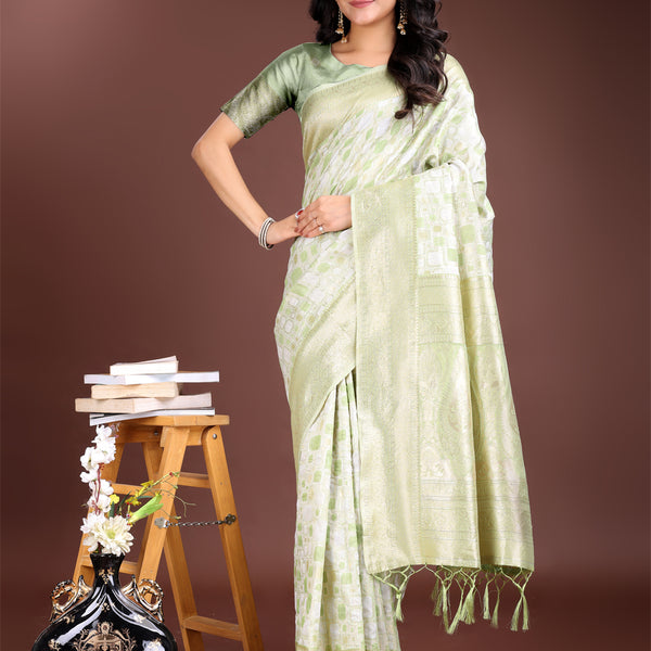 Astita Light Green Linen Cotton Saree - Elegant Simplicity for Everyday Grace - Distacart