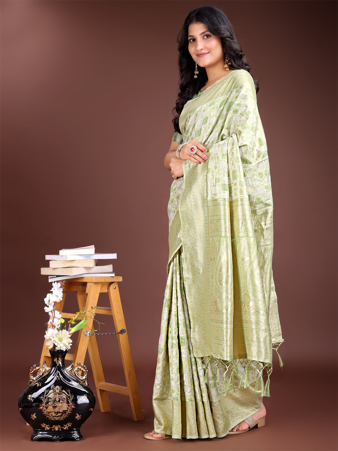 Astita Light Green Linen Cotton Saree - Elegant Simplicity for Everyday Grace - Distacart