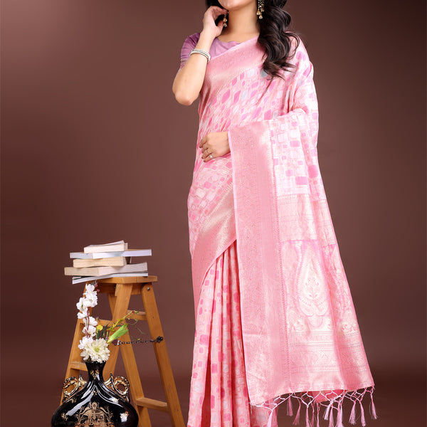 Astita Pink Linen Cotton Saree - Elegant Simplicity for Everyday Grace - Distacart
