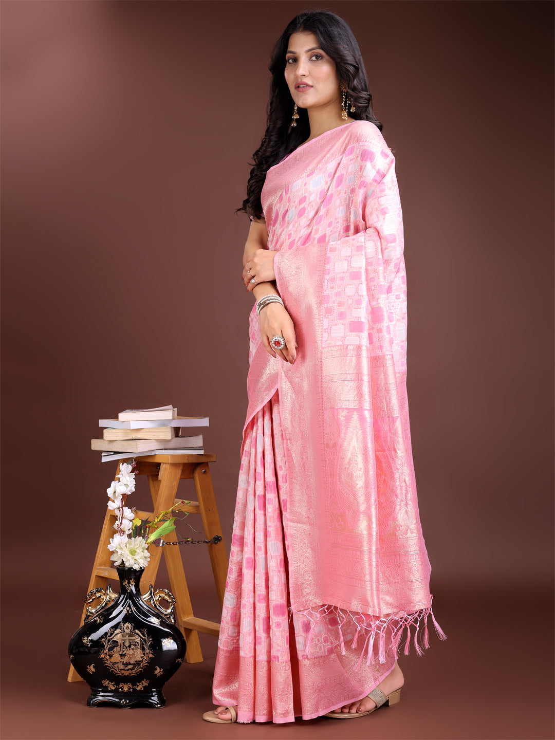 Astita Pink Linen Cotton Saree - Elegant Simplicity for Everyday Grace - Distacart