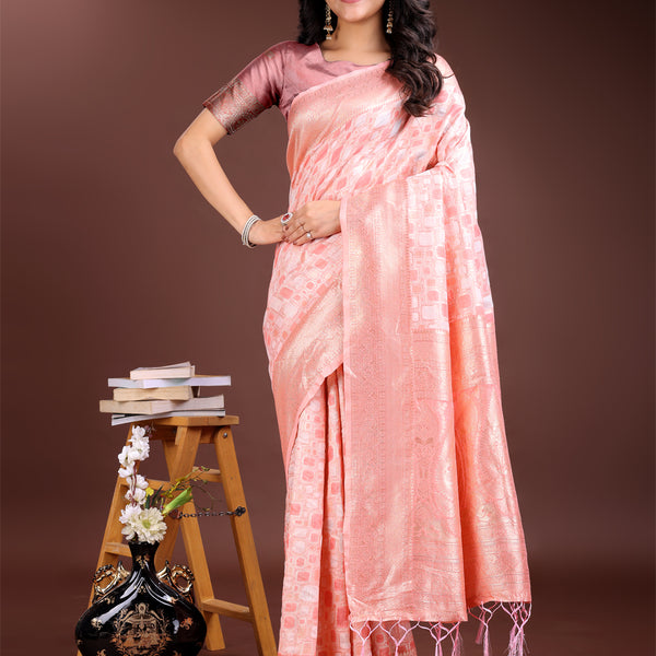 Astita Peach Linen Cotton Saree - Elegant Simplicity for Everyday Grace - Distacart