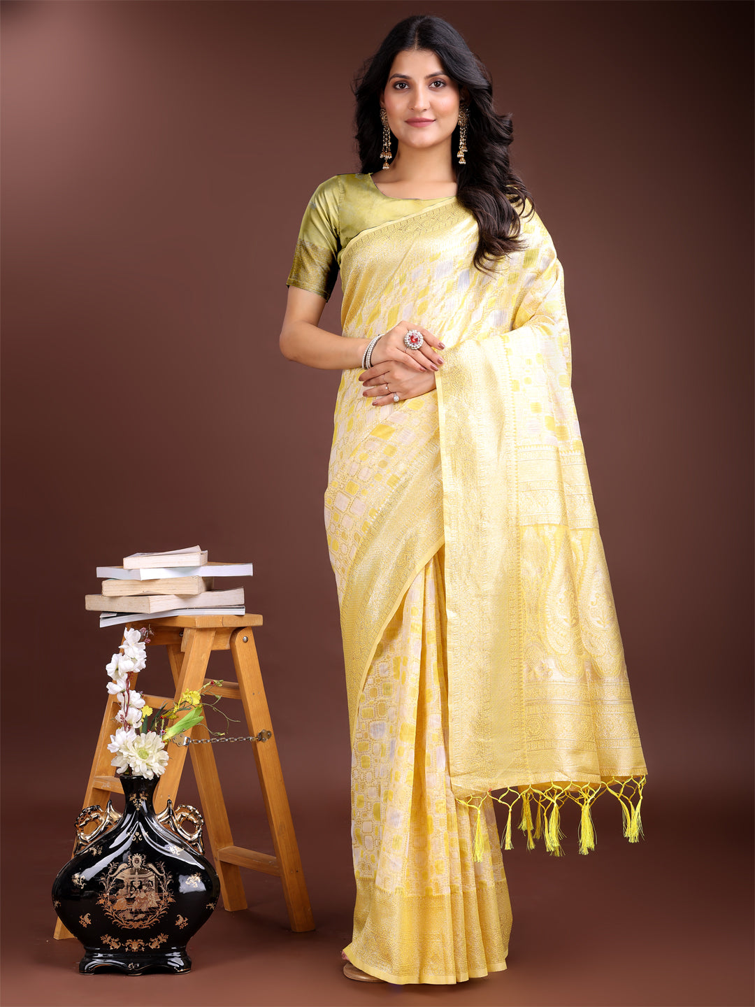 Astita Yellow Linen Cotton Saree - Elegant Simplicity for Everyday Grace - Distacart