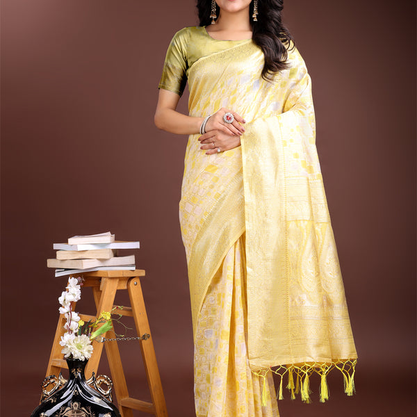 Astita Yellow Linen Cotton Saree - Elegant Simplicity for Everyday Grace - Distacart