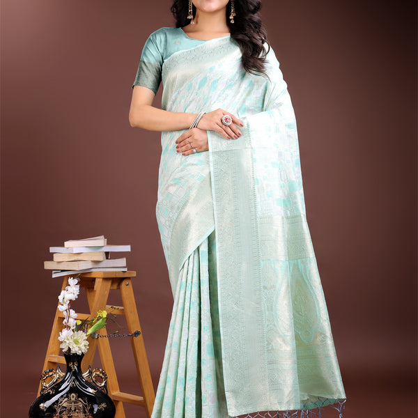 Astita Sea Green Linen Cotton Saree - Elegant Simplicity for Everyday Grace - Distacart