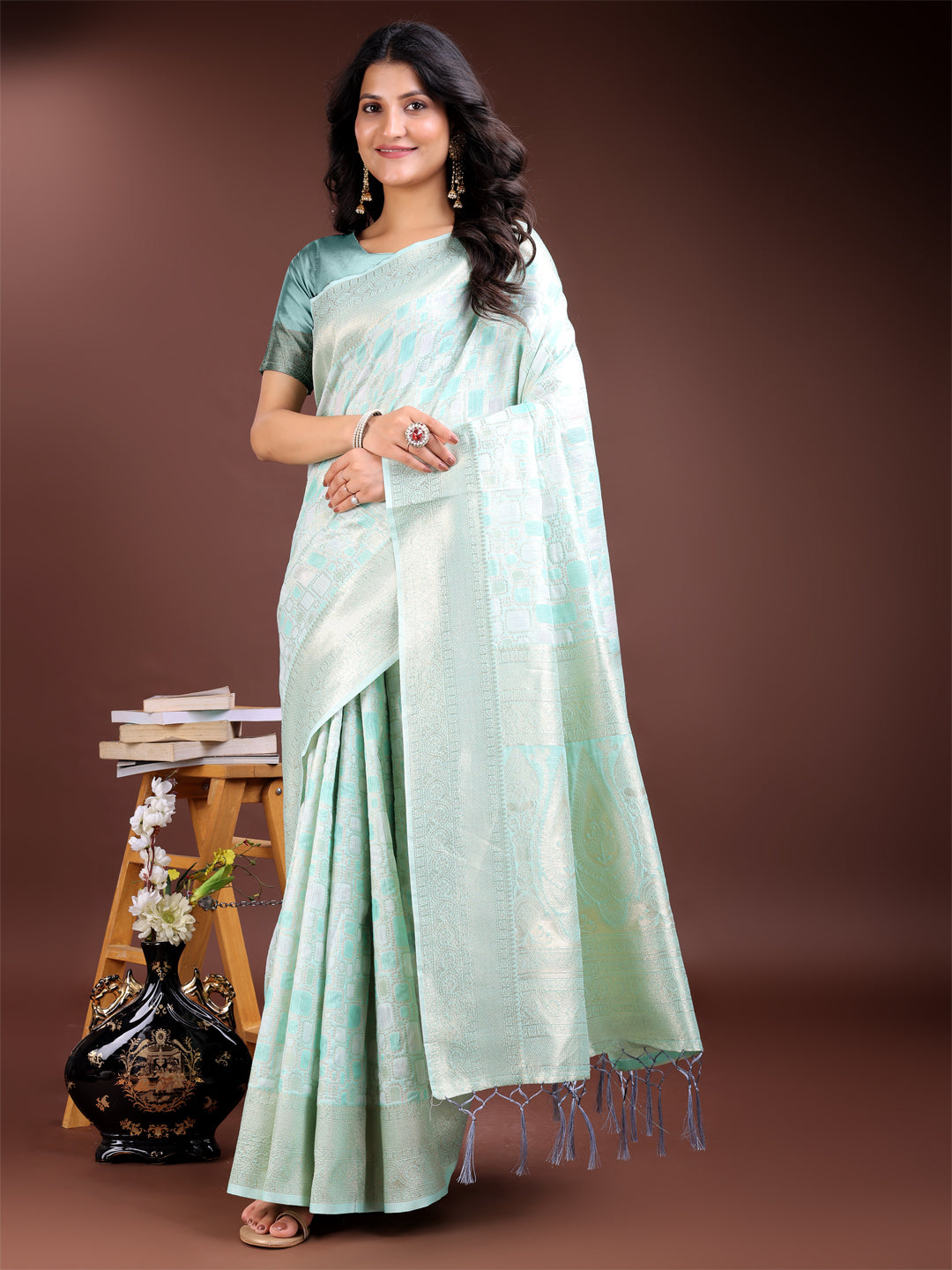 Astita Sea Green Linen Cotton Saree - Elegant Simplicity for Everyday Grace - Distacart