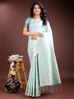 Thumbnail for Astita Sea Green Linen Cotton Saree - Elegant Simplicity for Everyday Grace