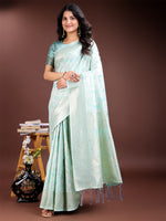 Thumbnail for Astita Sea Green Linen Cotton Saree - Elegant Simplicity for Everyday Grace
