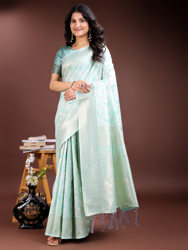 Astita Sea Green Linen Cotton Saree - Elegant Simplicity for Everyday Grace
