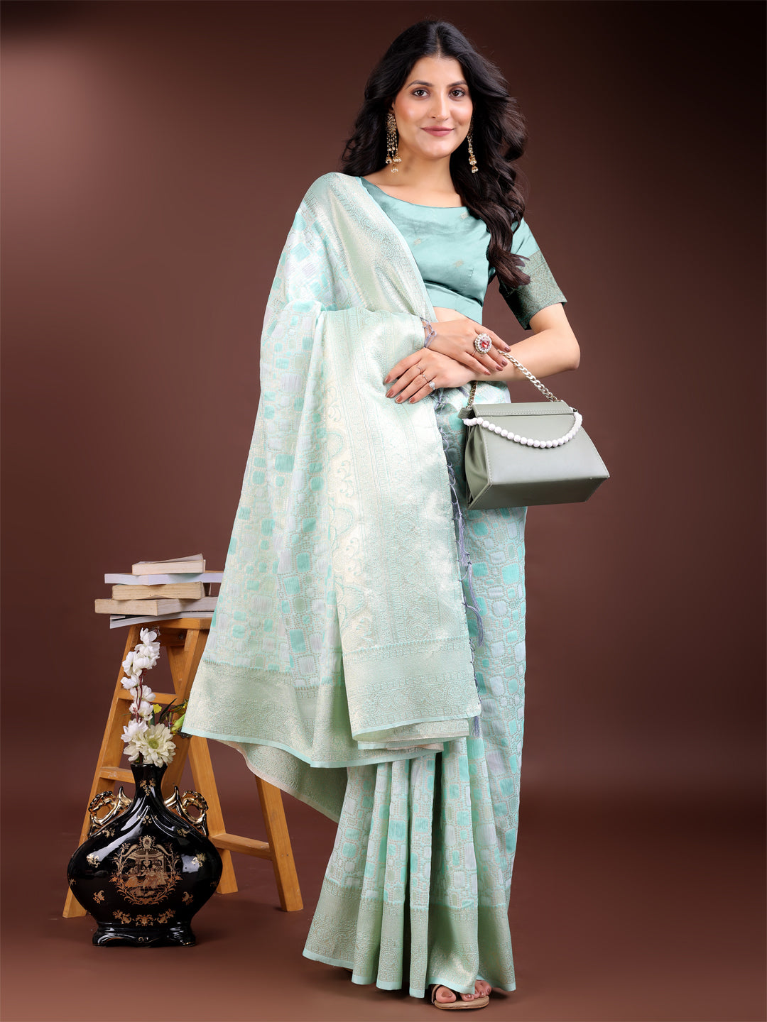 Astita Sea Green Linen Cotton Saree - Elegant Simplicity for Everyday Grace